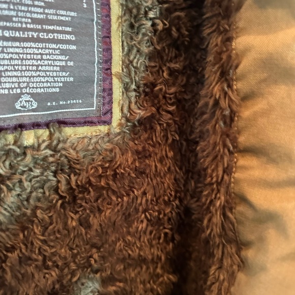 American Eagle Jacket Mens Large Khaki Faux Fur Sherpa Lined Full Zip Canva VTG - Picture 7 of 10